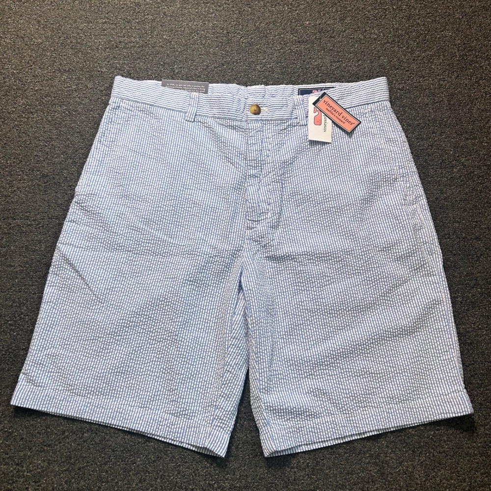 Vineyard Vines Blue and White Seersucker Flat Front Shorts